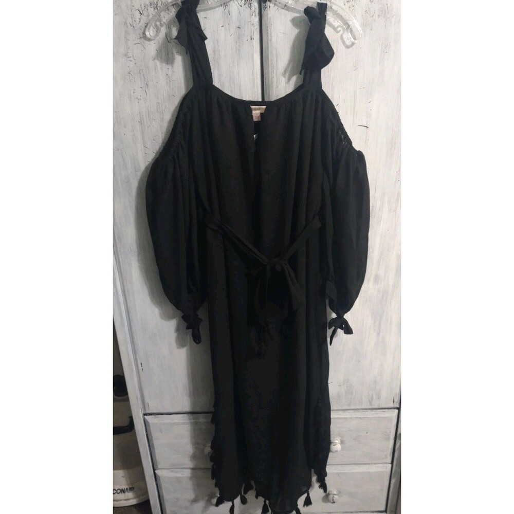 Red Carter Maxi Fringe Cold Shoulder Dress Bk Md Boho Beachy Cottagecor Feminine